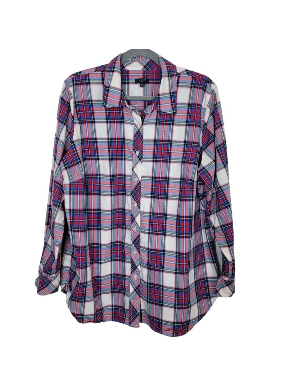 Talbots Plus 1X Plaid Button Up Shirt 100% Cotton Casual Basics Capsule Wardrobe